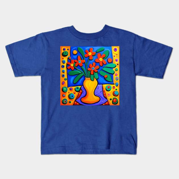 Still Life Painting with Flowers in a Yellow Vase Kids T-Shirt by bragova